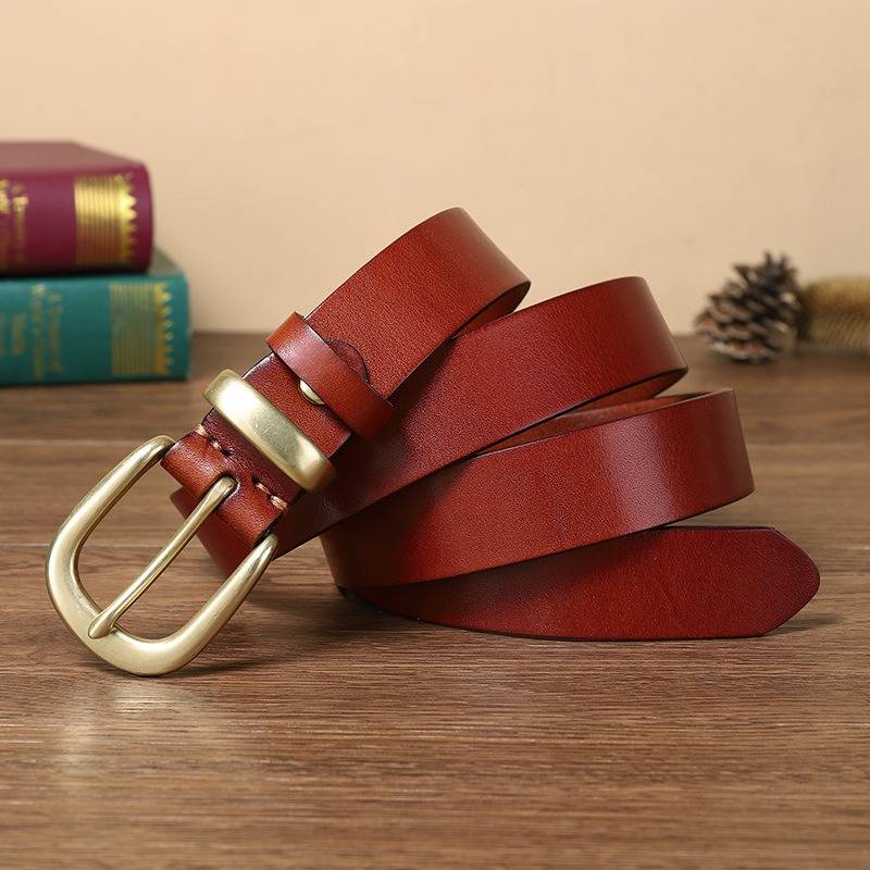 Red brown women's western leather belt