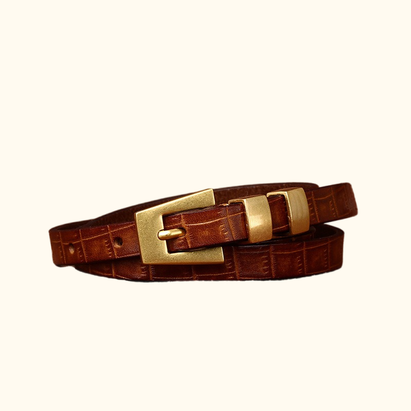 Brown women's croc-embossed belt