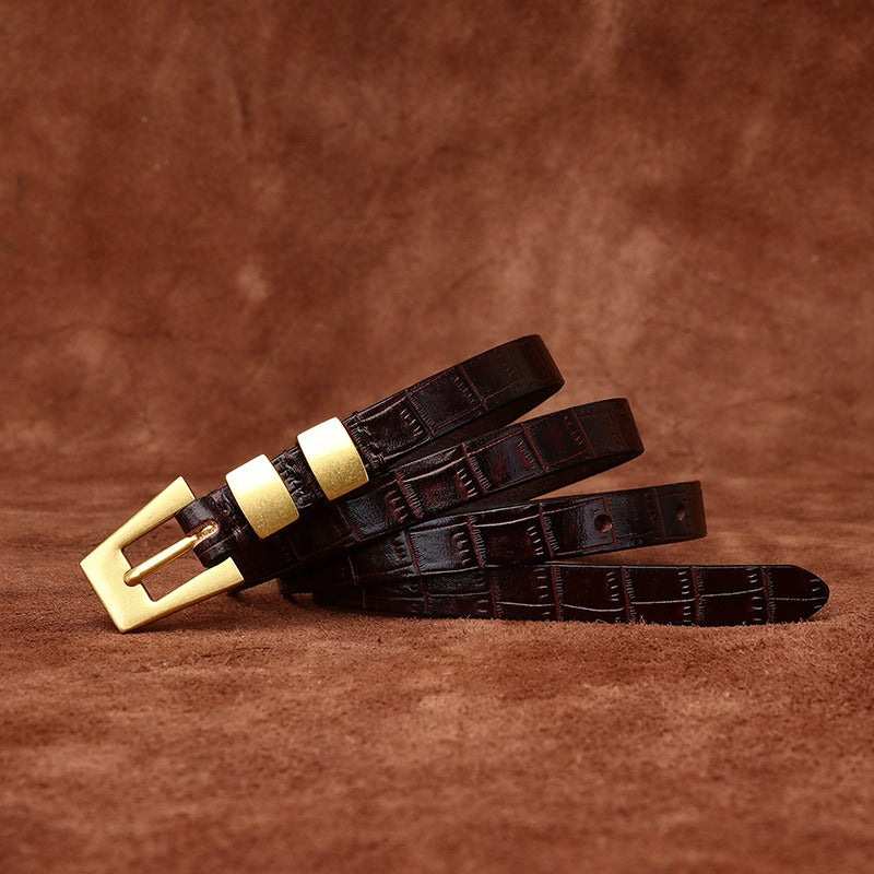 Dark brown women's belt, croc pattern