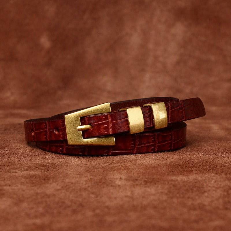 Red brown women's belt, alloy buckle