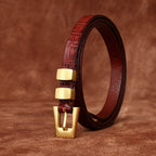 Red brown women's belt, croc pattern