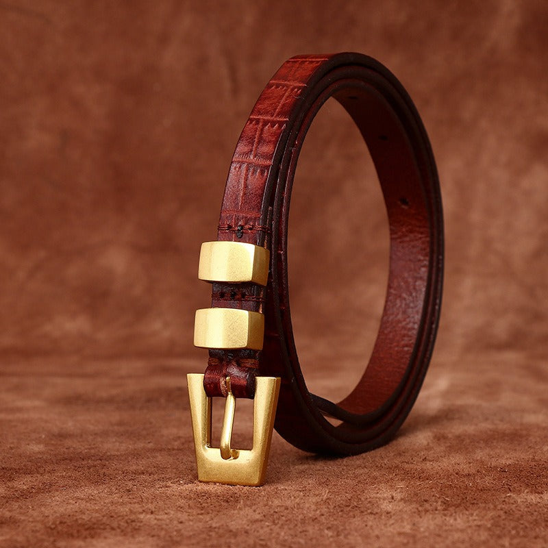 Red brown women's belt, croc pattern