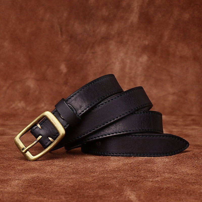 Black women's belt, brass buckle