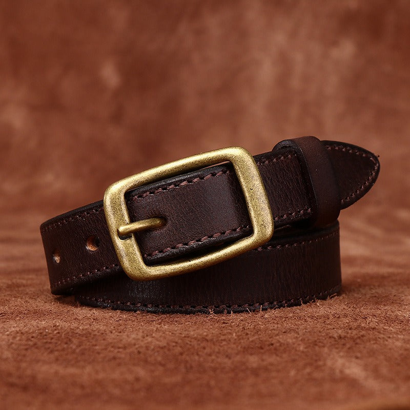 Dark brown women's belt, coiled view