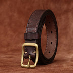 Dark brown women's belt, brass buckle