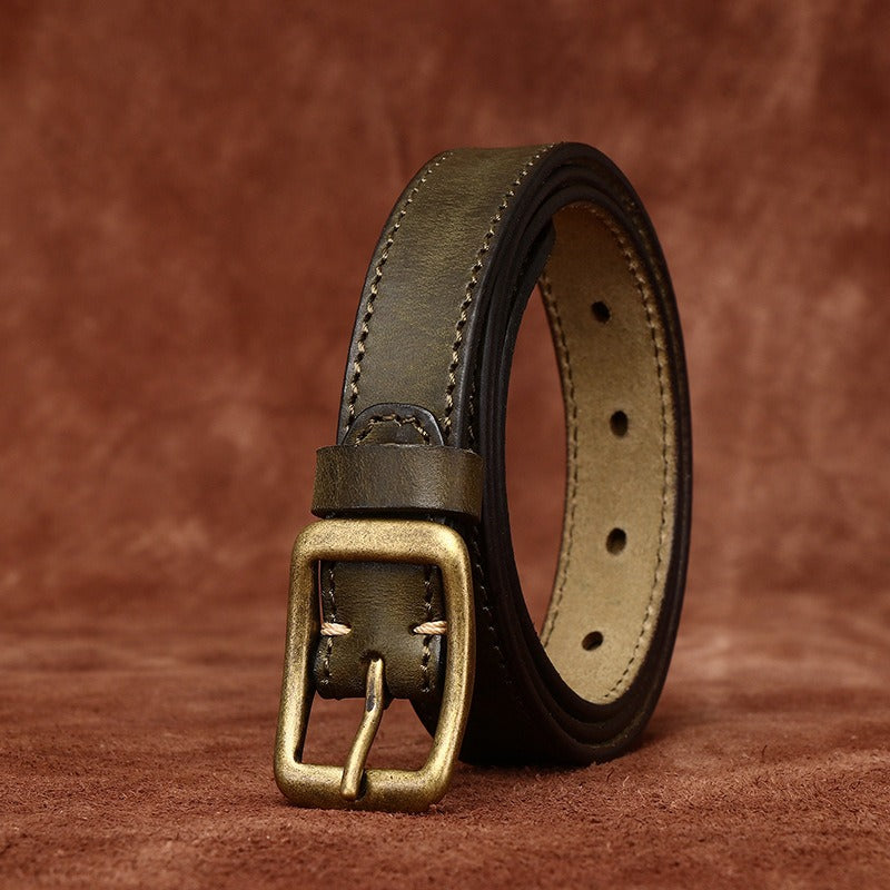 Military green women's belt, coiled view