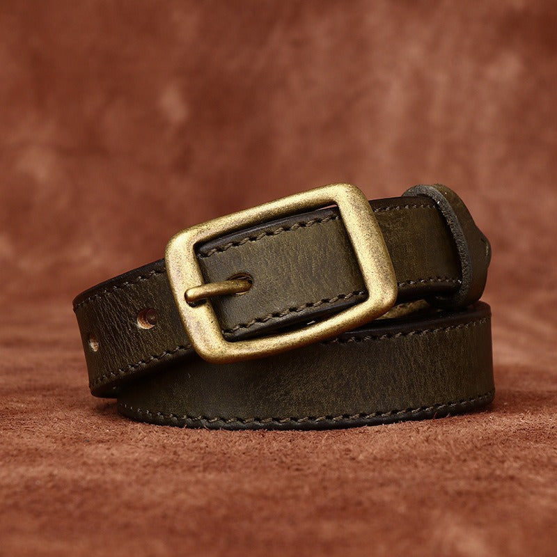 Military green women's belt, brass buckle