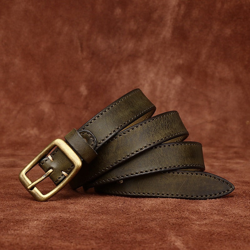 Military green women's belt, side view