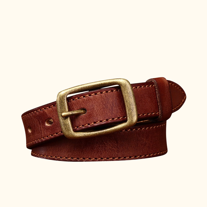 Red brown women's stitched belt