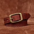 Red brown women's belt, stitching detail