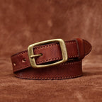 Red brown women's belt, stitching detail