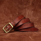 Red brown women's belt, coiled view