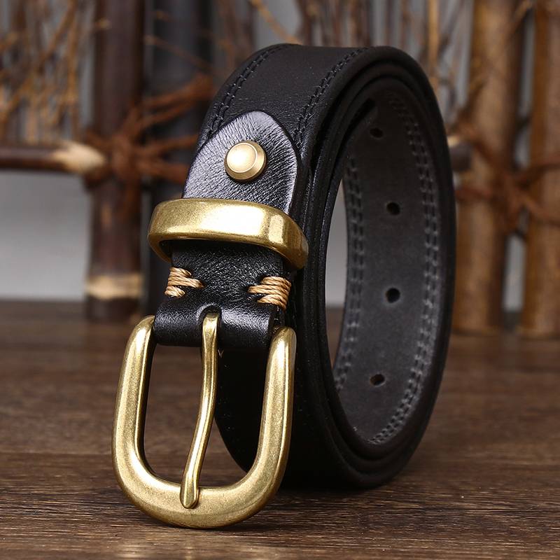Black women's double stitch leather belt