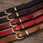 Brown women's double stitch leather belt — detail 3