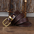 Dark brown women's double stitch leather belt buckle
