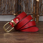 Red women's double stitch leather belt buckle