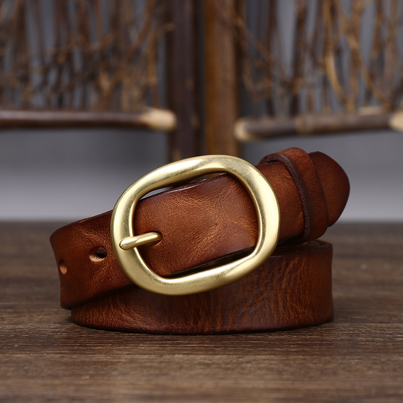 Brown women's fashion leather belt — detail 3