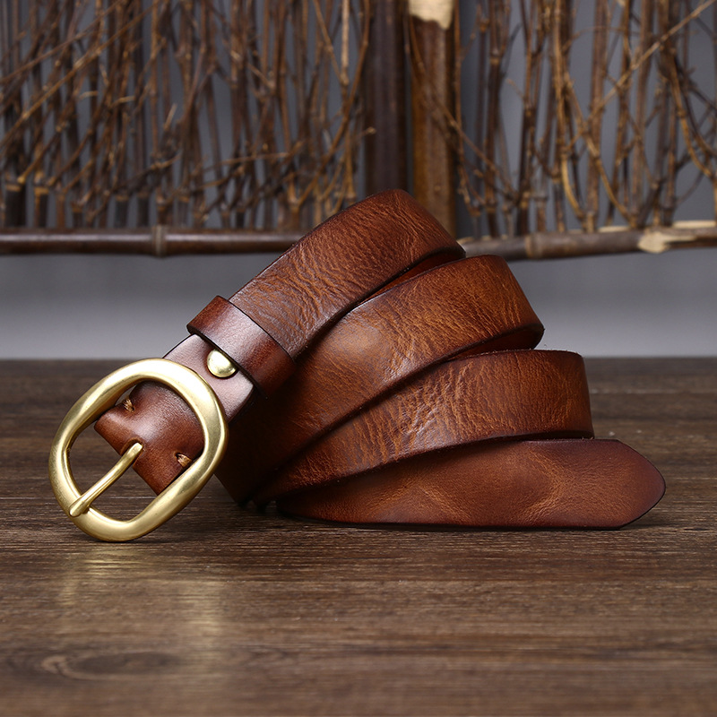 Brown women's fashion leather belt — detail 4