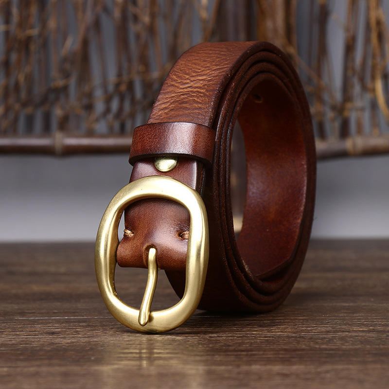 Brown women's fashion leather belt — detail 6