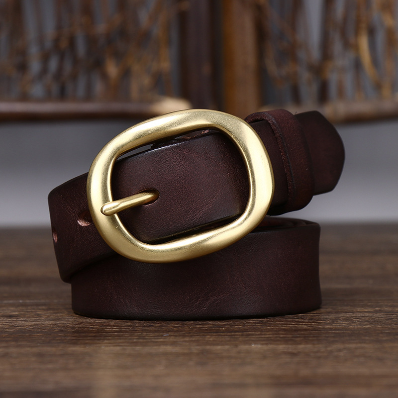 Dark brown women's fashion leather belt detail