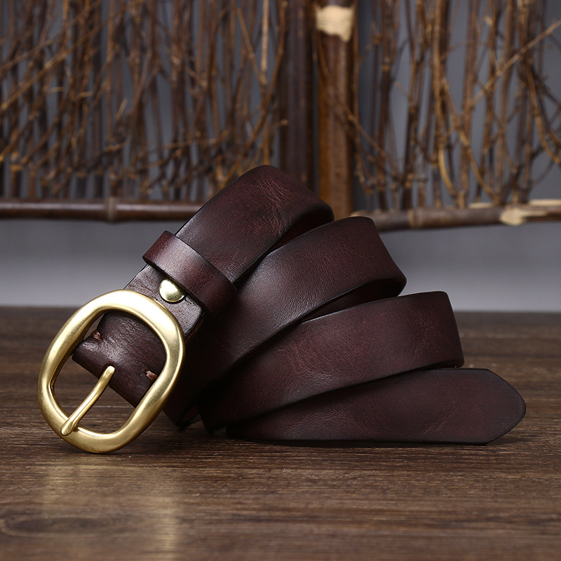 Dark brown women's fashion leather belt buckle