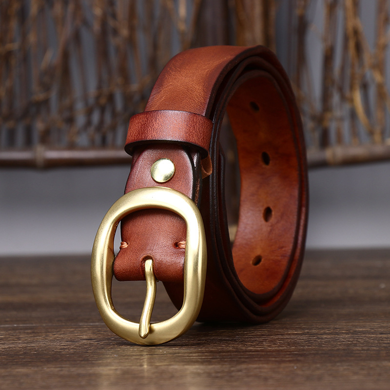 Red brown women's fashion leather belt