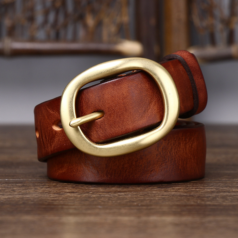 Red brown women's fashion leather belt detail