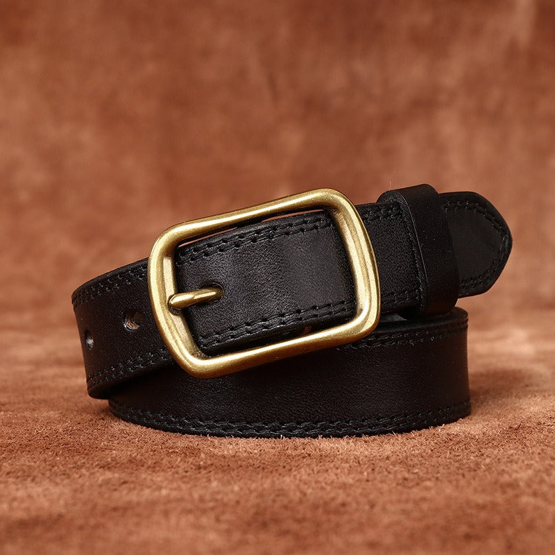Black women's belt, brass buckle