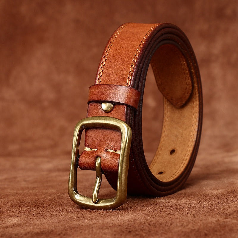 Brown women's belt, coiled view