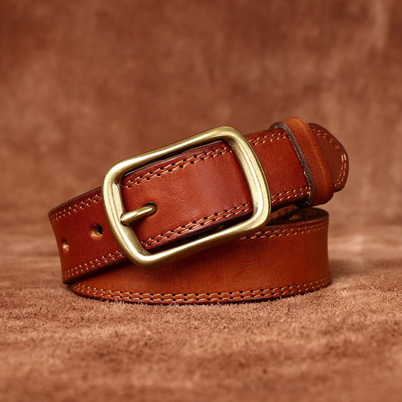 Brown women's belt, brass buckle