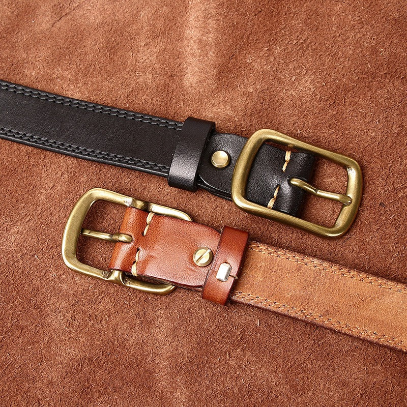 Dark brown women's belt, stitching detail