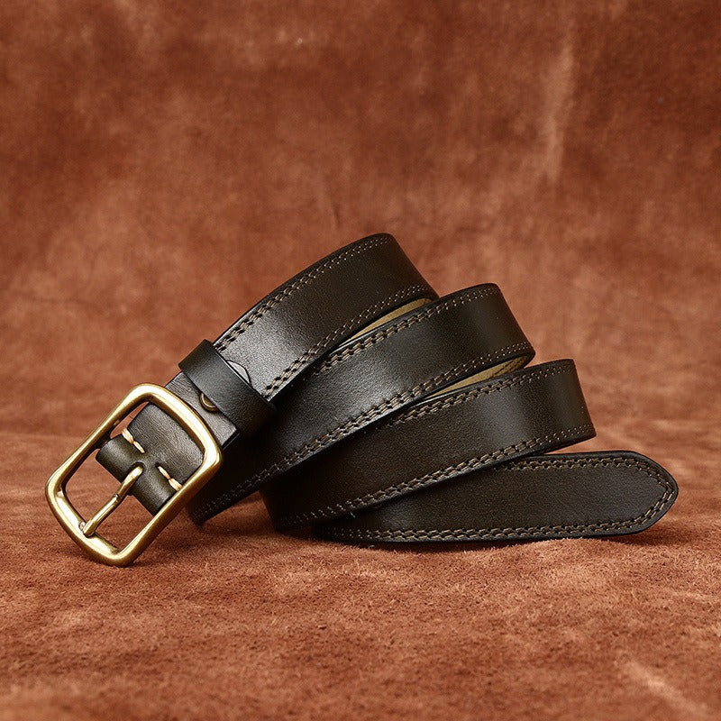 Military green women's belt, coiled view