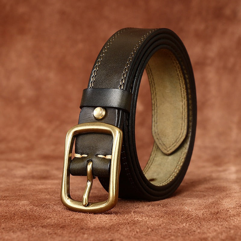 Military green women's belt, brass buckle