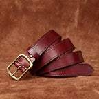 Red women's belt, coiled view