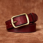 Red women's belt, brass buckle