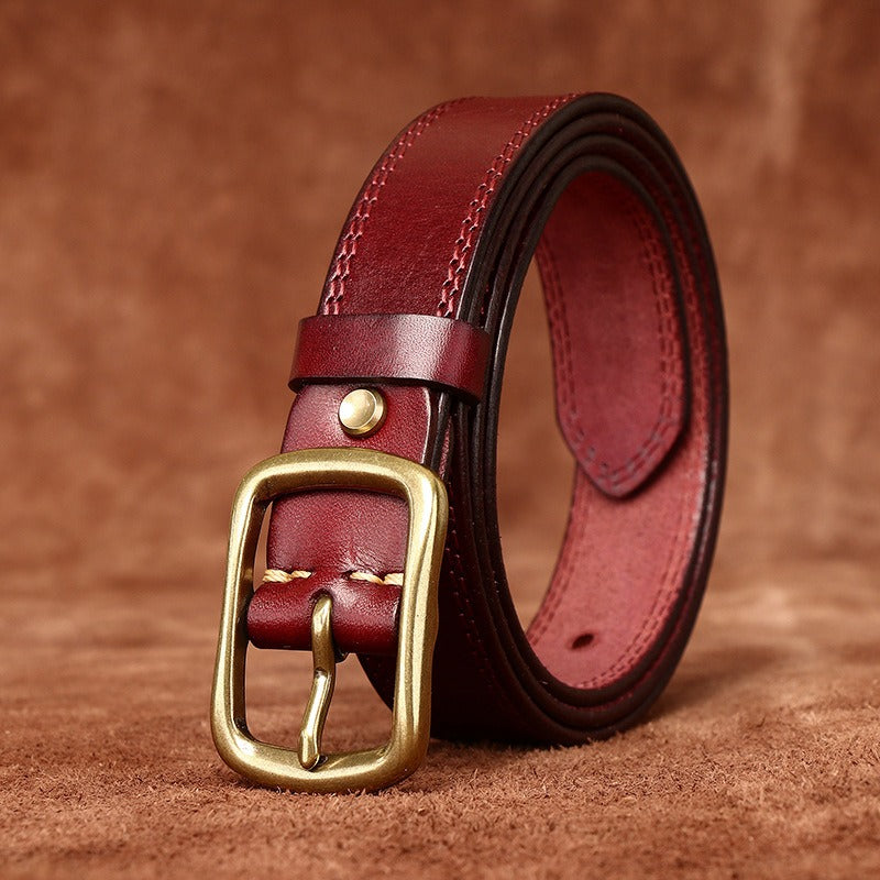 Red women's belt, side view