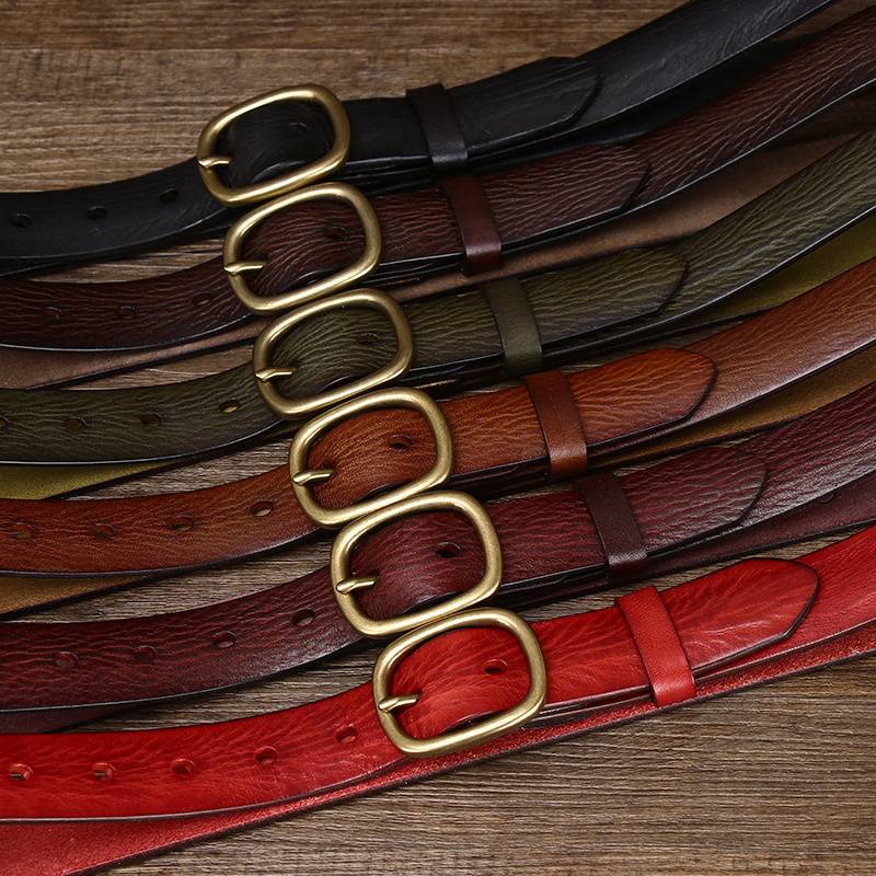 Brown women's minimalist leather belt — detail 3