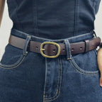 Brown women's minimalist leather belt — detail 4