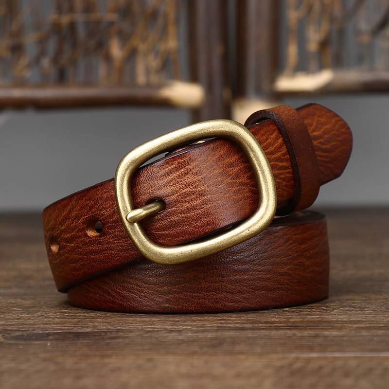 Brown women's minimalist leather belt — detail 7