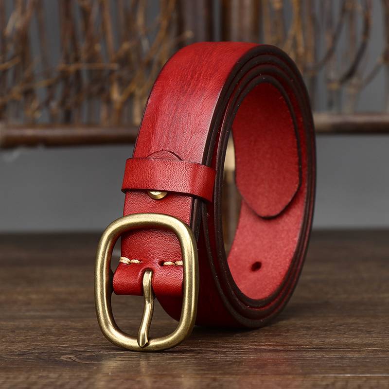 Red women's minimalist leather belt