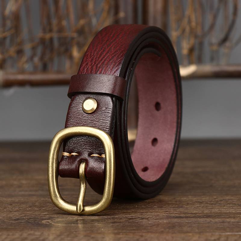 Red brown women's minimalist leather belt