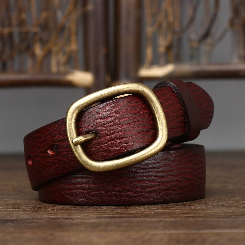 Red brown women's minimalist leather belt detail