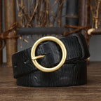 Black women's round buckle leather belt buckle