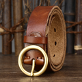 Brown women's round buckle leather belt — detail 3