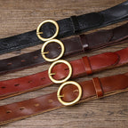 Brown women's round buckle leather belt — detail 5
