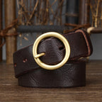 Dark brown women's round buckle leather belt buckle