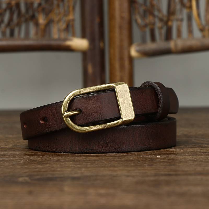 Dark brown women's belt, coiled view