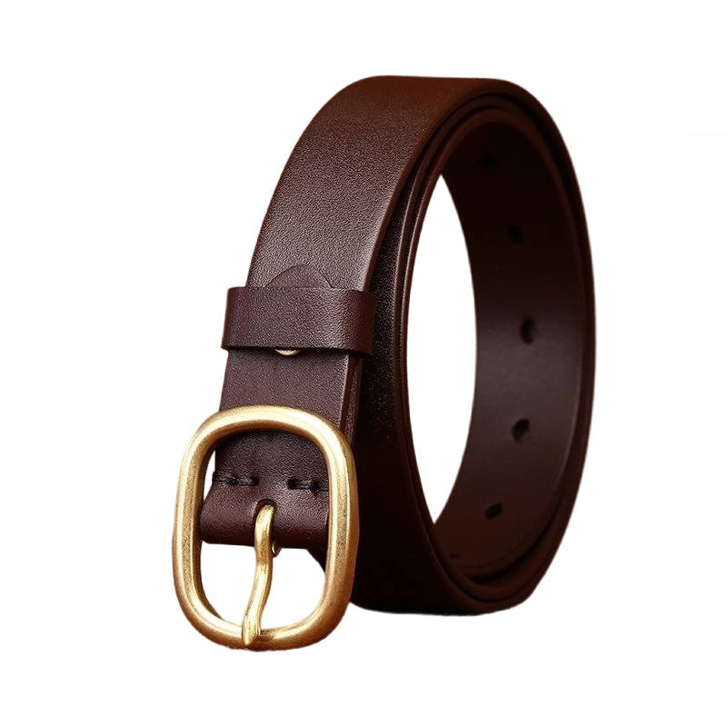 Dark brown women's minimalist leather belt — main