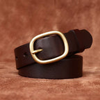 Dark brown women's minimalist leather belt — buckle