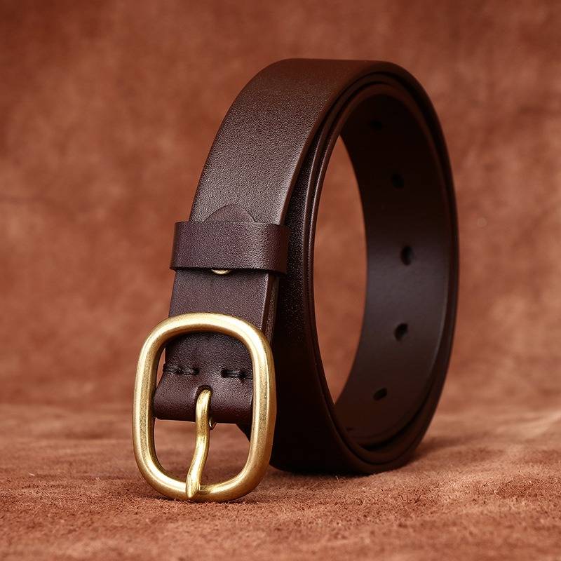 Dark brown women's minimalist leather belt — side view